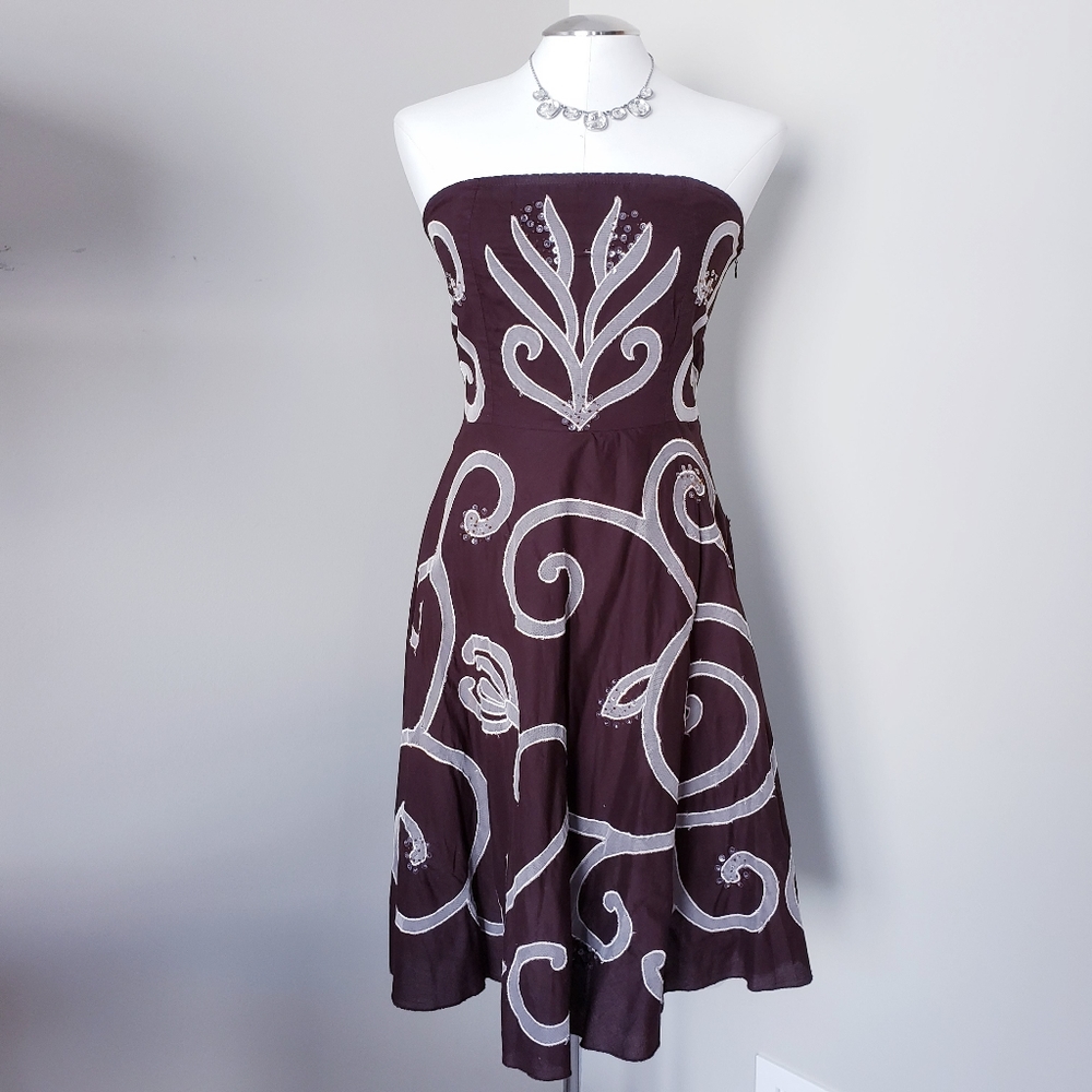 GUESS Brown, Ivory Strapless Dress